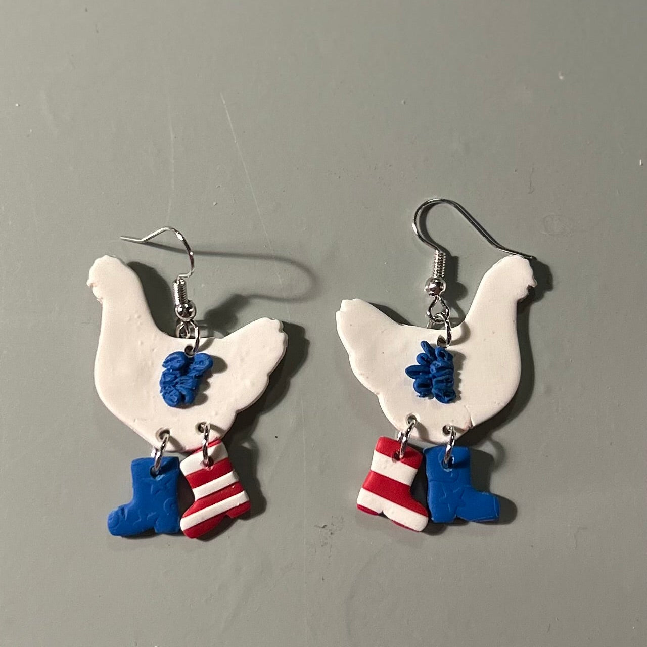 Fourth of July Chicken Earrings – Handmade Polymer Clay