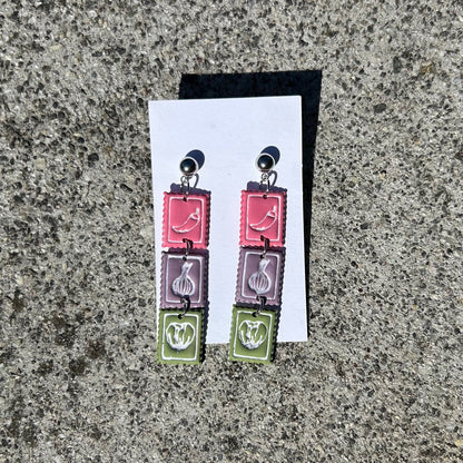 Spicy Garden Stamp Dangle Earrings — Polymer Clay