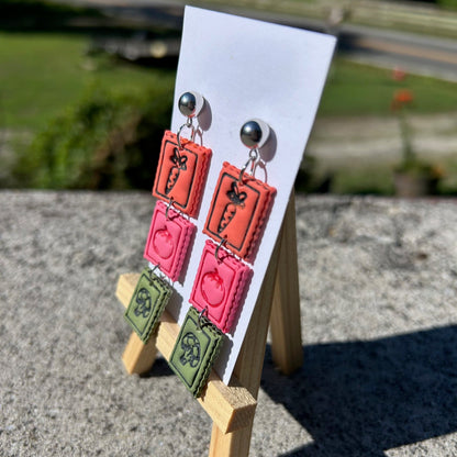 Garden Veggie Stamp Dangle Earrings — Polymer Clay
