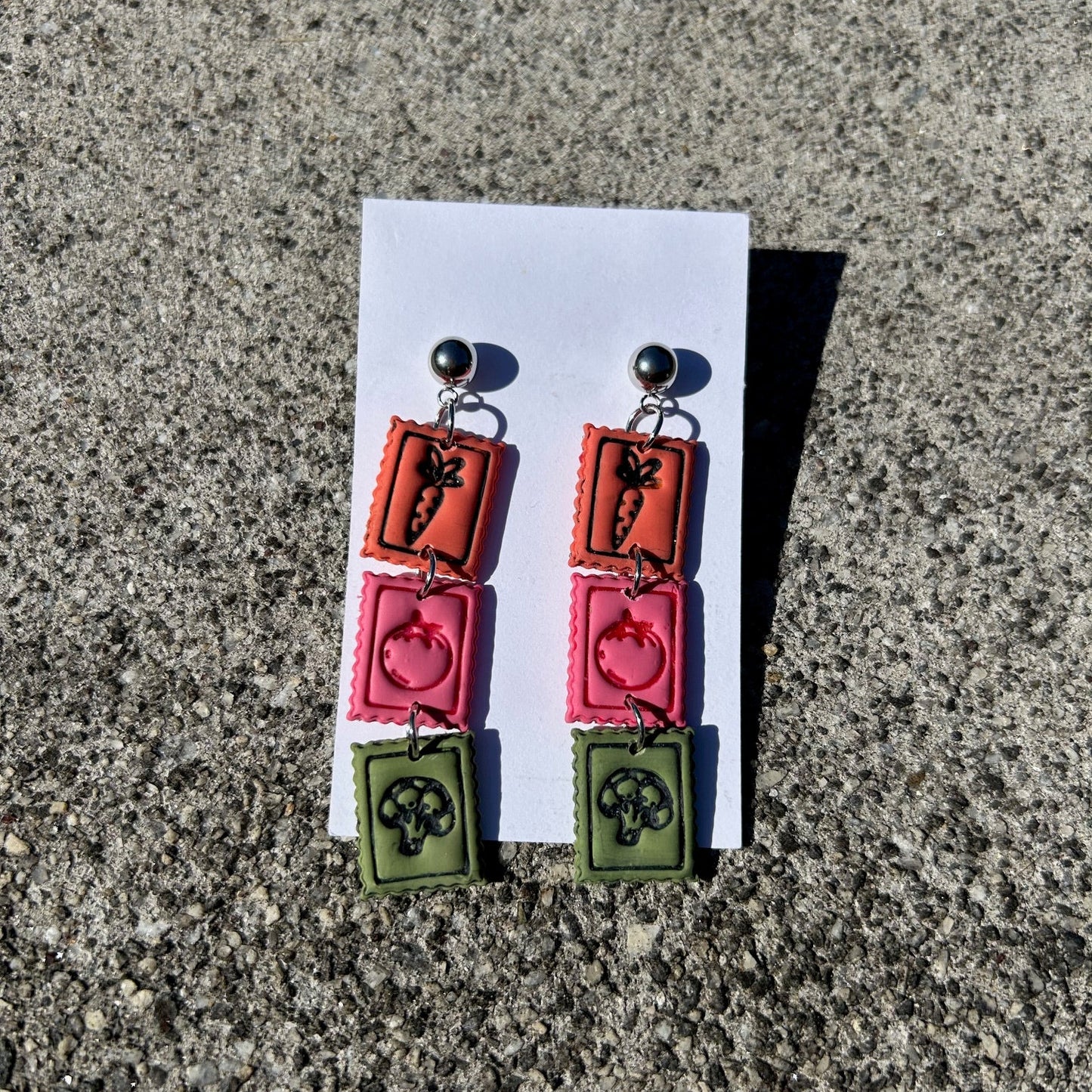 Garden Veggie Stamp Dangle Earrings — Polymer Clay