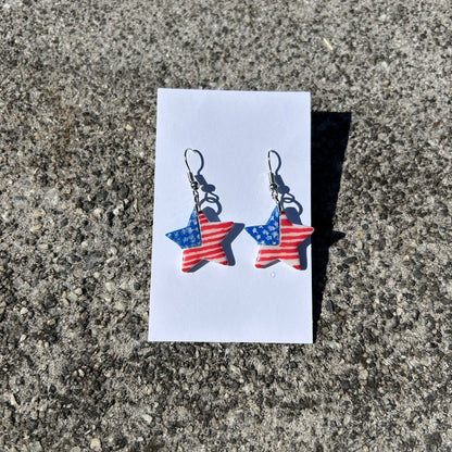 Star Flag Earrings – Handmade Polymer Clay & Resin