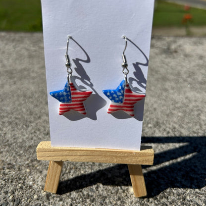 Star Flag Earrings – Handmade Polymer Clay & Resin