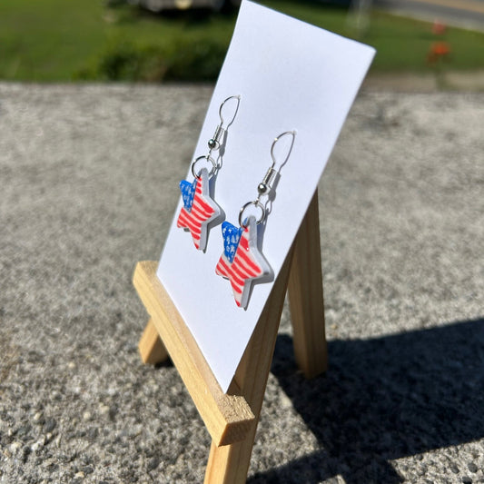 Star Flag Earrings – Handmade Polymer Clay & Resin