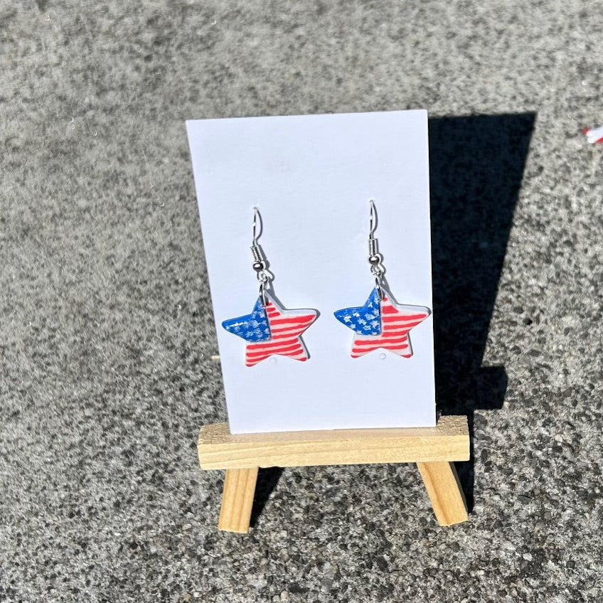 Star Flag Earrings – Handmade Polymer Clay & Resin