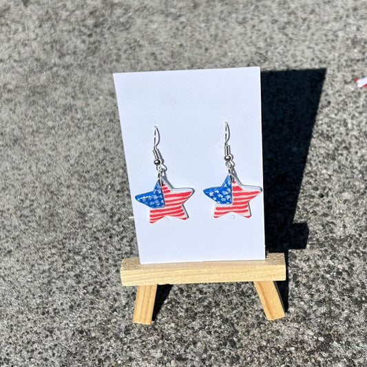 Star Flag Earrings – Handmade Polymer Clay & Resin