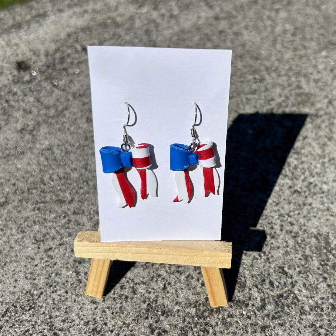 Patriotic Bow Earrings – Handmade Polymer Clay