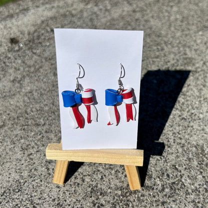 Patriotic Bow Earrings – Handmade Polymer Clay