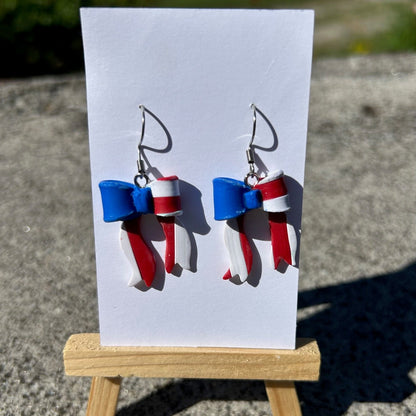 Patriotic Bow Earrings – Handmade Polymer Clay