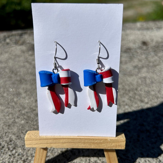 Patriotic Bow Earrings – Handmade Polymer Clay