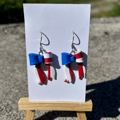 Patriotic Bow Earrings – Handmade Polymer Clay