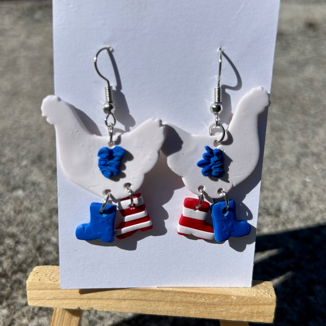 Fourth of July Chicken Earrings – Handmade Polymer Clay