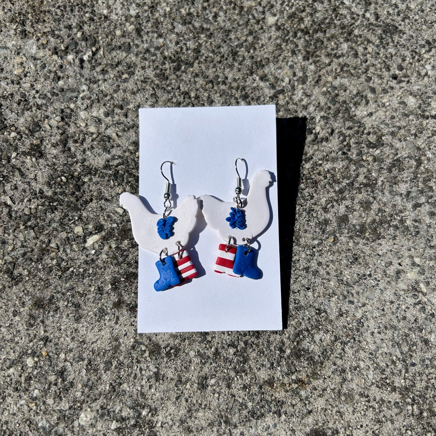 Fourth of July Chicken Earrings – Handmade Polymer Clay