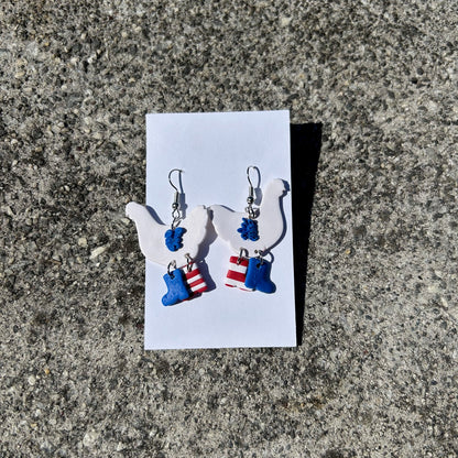 Fourth of July Chicken Earrings – Handmade Polymer Clay