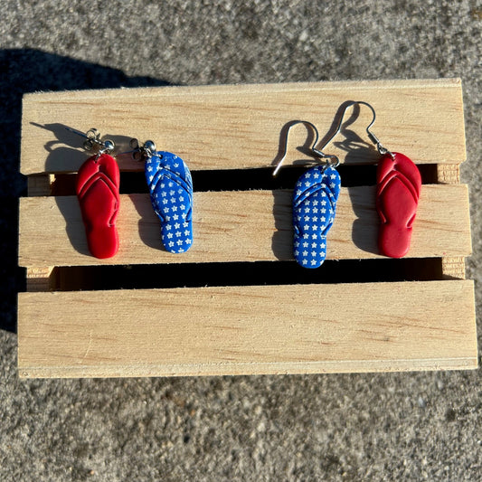 Patriotic Flip Flop Earrings – Handmade Polymer Clay