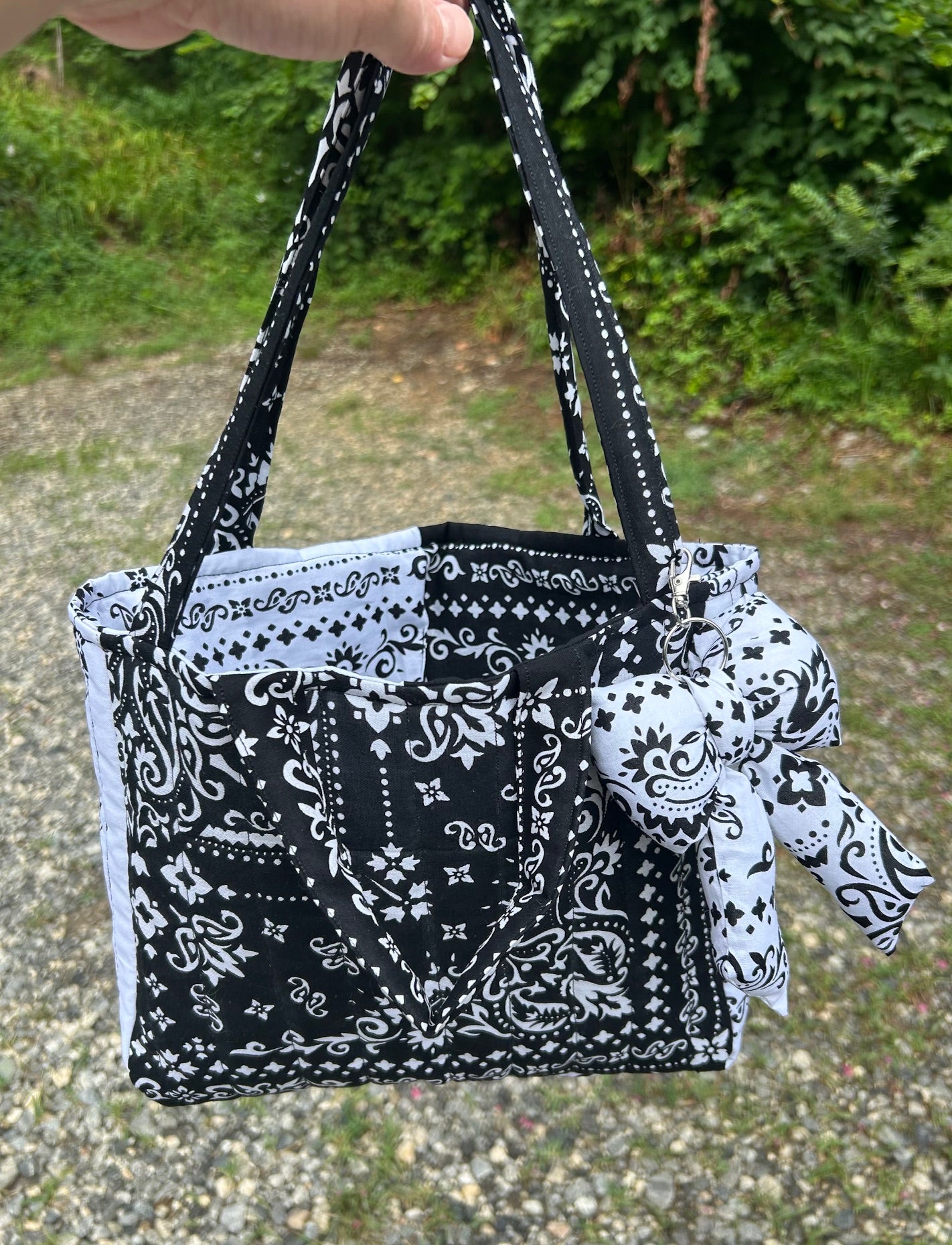Handmade Black & White Bandana Tote Bag