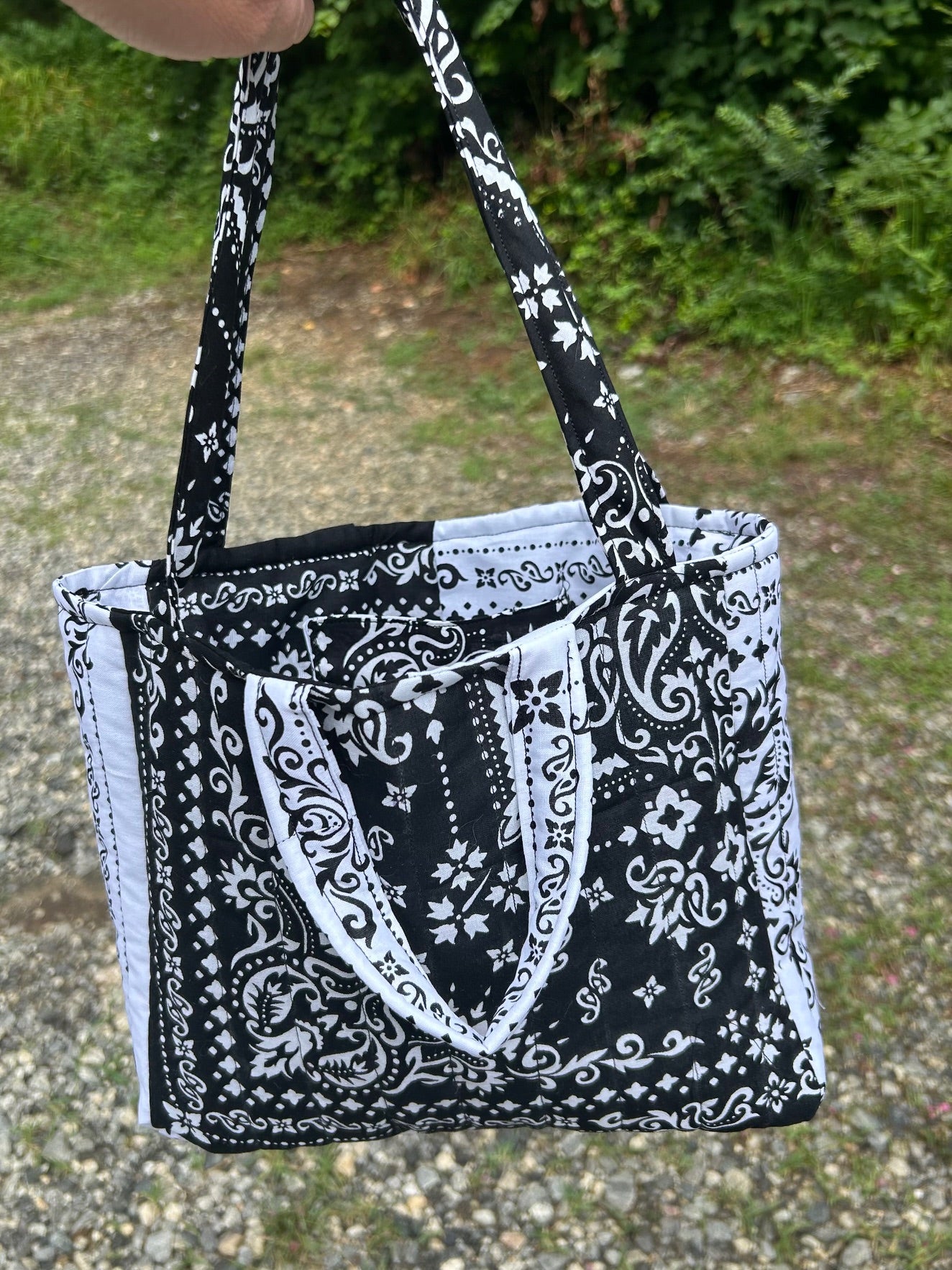 Handmade Black & White Bandana Tote Bag