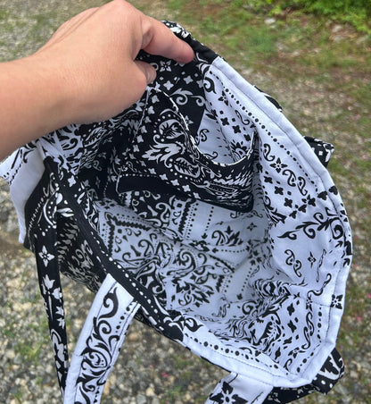 Handmade Black & White Bandana Tote Bag