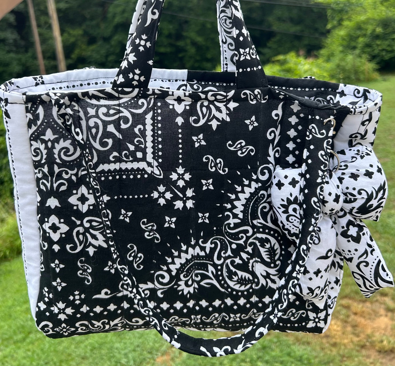 Handmade Black & White Bandana Tote Bag