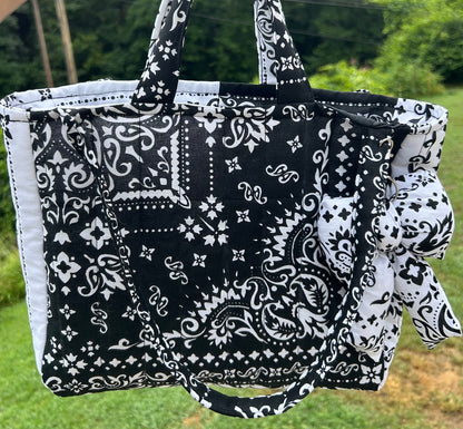 Handmade Black & White Bandana Tote Bag