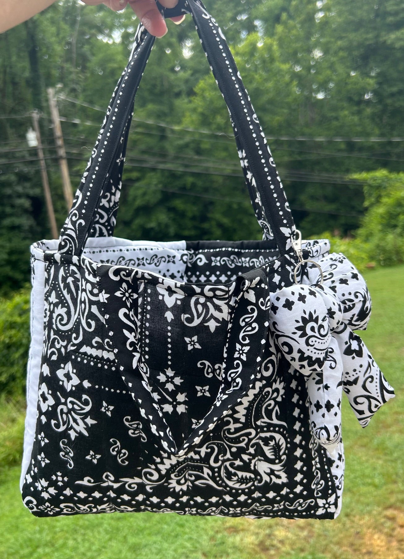 Handmade Black & White Bandana Tote Bag