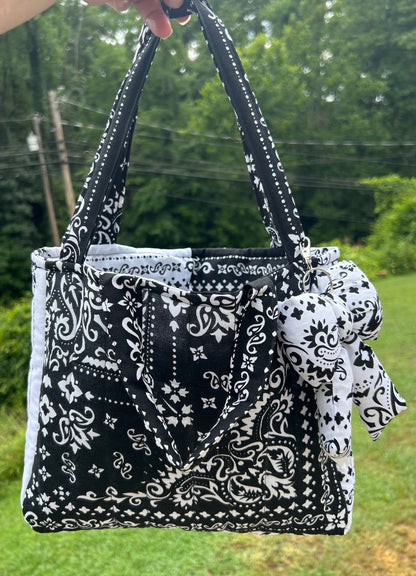 Handmade Black & White Bandana Tote Bag