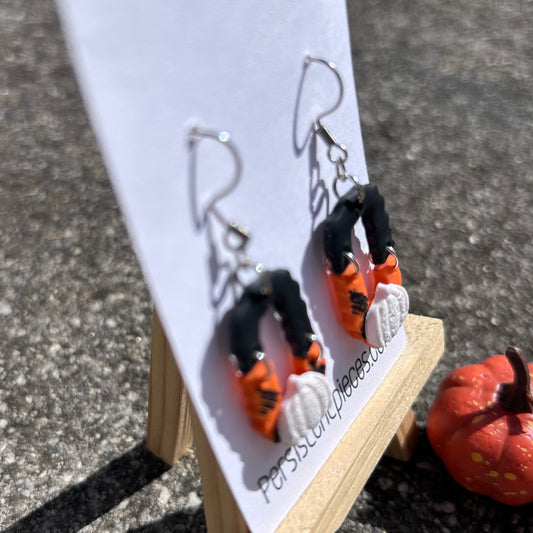 White Pumpkin Earrings – Black & Orange Halloween Dangles