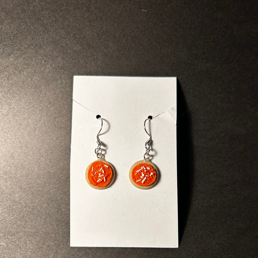 Halloween Sprinkle Cookie Earrings – Orange and White